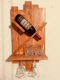 Custom Engraved Wooden Wall Wine Rack | Floating Wine & Glass Holder Set