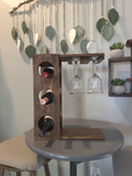Handcrafted Wooden Wine & Glass Rack | Tabletop 3-Bottle Holder with Stemware Slots